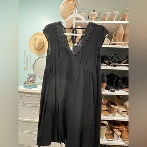 Casual Black Lace Trim Dress